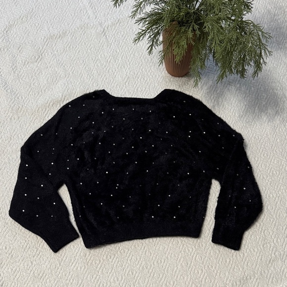 Express Cropped Rhinestone Black Sweater Size S - Picture 7 of 8